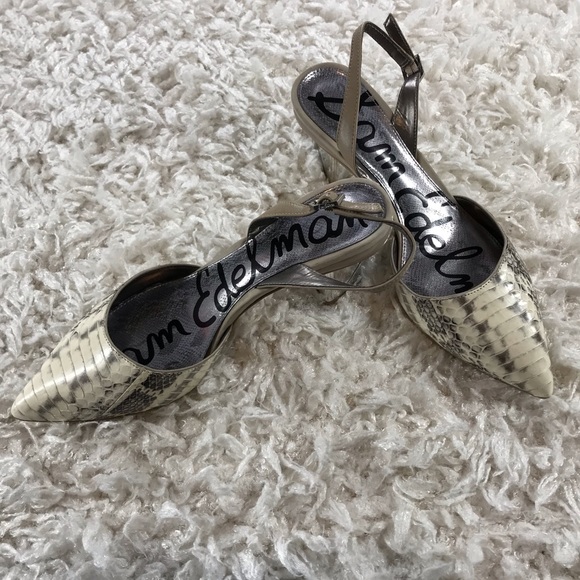 SAM EDELMAN- SNAKESKIN SLING BACK W/ TRIANGLE HEEL - Picture 7 of 12